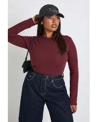 Boohoo - Plus Basic Rib Long Sleeve Fitted Longline Top - Lyst