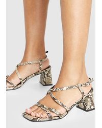 Boohoo - Snake Low Block Buckle Detail Strappy Heels - Lyst