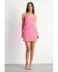 Warehouse - Beaded Embroidered Slip Mini Dress - Lyst