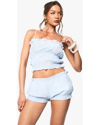 Boohoo - Textured Stripe Ruffle Shorts - Lyst