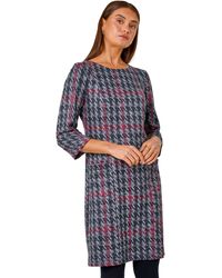 Roman - Houndstooth Pocket Shift Stretch Dress - Lyst