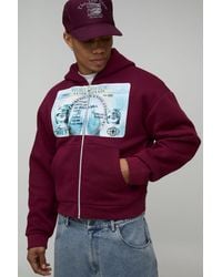 BoohooMAN - Shrunken Fit Washed Licence Graphic Zip Through Hoodie - Lyst