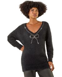 Roman - Fluffy Embellished Bow Knit Jumper - Lyst