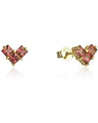 The Jewellery Stockroom - Plated Ruby Cz Emerald Cut Heart Studs - Lyst