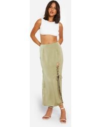 Boohoo - Satin Side Split Lace Up Midaxi Skirt - Lyst