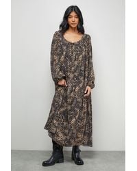 Oasis - Chiffon Tie Front Volume Midi Smock Dress - Lyst