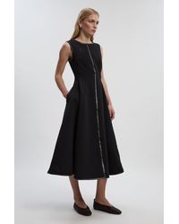 Karen Millen - Compact Stretch Pu Mix Sleeveless Full Skirted Tailored Midi Dress - Lyst