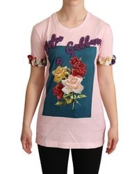 Dolce & Gabbana - Roze Katoenen Bloemen Rozen Crewneck T-Shirt - Lyst