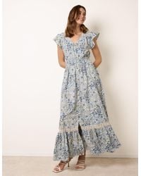 Blue Vanilla - Ditsy Floral Print Shirred Waist Button Front Maxi Dress - Lyst