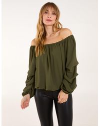 Blue Vanilla - Bardot Elasticated Rouched Sleeve Top - Lyst
