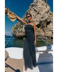 Boohoo - Mono Polka Dot Scarf Detail Wide Leg Jumpsuit - Lyst