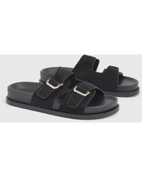 Boohoo - Faux Suede Adjustable Double Buckle Footbed Sliders - Lyst