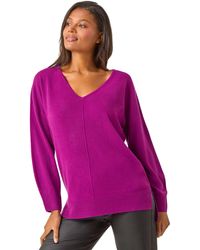 Roman - Soft V-Neck Side Split Knit Sweater - Lyst