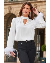 Sosandar - Premium Satin Feather Cuff Top - Lyst