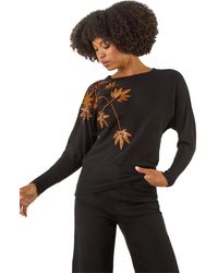 Roman - Sequin Floral Embroidered Knit Jumper - Lyst