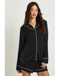Boohoo - Tall Satin Piping Detail Long Sleeve Shirt & Shorts Pyjama Set - Lyst