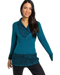 Roman - V-Neck Overlap Button Detail Longline Jumper - Lyst
