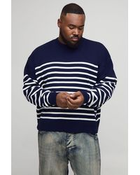 BoohooMAN - Plus Knitted Stripe Oversized Crew Neck Sweater - Lyst