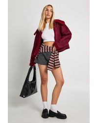 Boohoo - Teddy Trim Faux Suede Aviator - Lyst