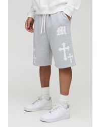 BoohooMAN - Relaxed Fit Gothic M Cross Print Short - Lyst