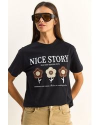 Bianco Lucci - Embroidered Text Print Relaxed Fit T-Shirt - Lyst