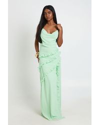 Boohoo - Chiffon Cowl Neck Ruffle Detail Maxi Dress - Lyst