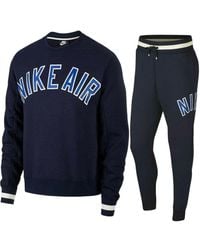 Nike - Air Fleece Full Crewneck Tracksuit Set Navy Cotton - Lyst