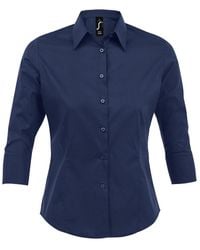 Sol's - Ladies Effect 3/4 Sleeve Fitted Work Shirt (Dark) - Lyst