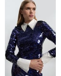 Karen Millen - Sequin Woven Long Sleeve Cropped Top - Lyst