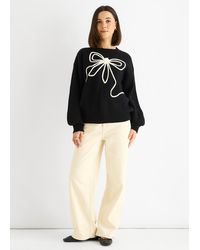 Gini London - Contrast Bow Pattern Oversized Jumper - Lyst