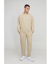 BoohooMAN - Oversized Boxy Boucle Basket Stitch Knitted Sweat Tracksuit - Lyst
