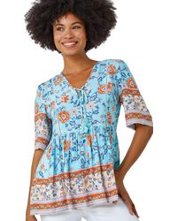Roman - Floral Border Print Tassel Detail Top - Lyst