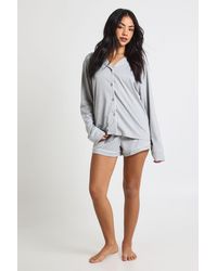 Boohoo - Jersey Piping Detail Long Sleeve Shirt & Shorts Pyjama Set - Lyst