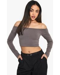 Boohoo - Basics Off The Shoulder Long Sleeve Top - Lyst
