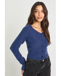 Boohoo - Wool Rib Button Through Cardigan - Lyst
