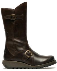 Fly London - Damen Mes 2 Plateaustiefel Mit Keilabsatz, Schnalle, Halbhohem Schaft, Reißverschluss - Lyst