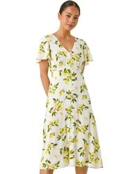 Roman - Petite Lemon Print Button Tea Dress - Lyst