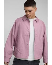 BoohooMAN - Oversized Boxy Raglan Twill Harrington Jacket - Lyst