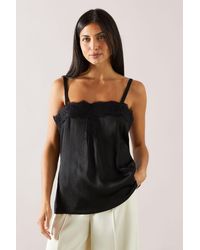 Wallis - Crinkle Satin Lace Trim Strappy Top - Lyst