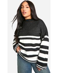 Boohoo - Plus Mixed Stripe Oversized Jumper - Lyst