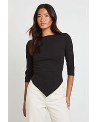 Boohoo - Heavy Cotton Button Detail 3/4 Sleeve Top - Lyst