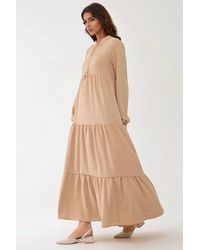 Hiccup - Textured Long Sleeve Crew Neck Maxi Dress - Lyst