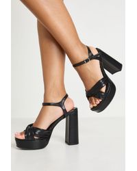 Boohoo - Platform Cross Front Block 2 Part Heels - Lyst
