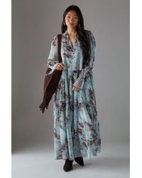 Warehouse - Petite Premium Raw Edge Georgette Tiered Maxi Dress - Lyst