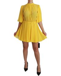 Dolce & Gabbana - Gele Geplooide A-lijn Mini 100% Zijden Jurk - Lyst