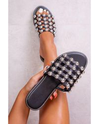 Where's That From - 'Kellie' Wide Fit Slider Sandals With Caged Studded Detailing - Lyst