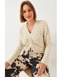 Bianco Lucci - Textured Lace V-Neck Crop Top With Ruffle Detail - Lyst