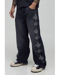 BoohooMAN - Baggy Fit Rhinestone Embellished Washed Jeans - Lyst