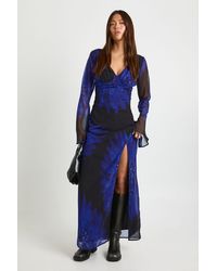 Boohoo - Floral Long Sleeve Chiffon Plunge Maxi Dress - Lyst
