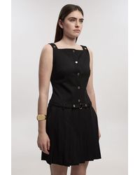 Karen Millen - Ponte Button Front Pleated Mini Dress - Lyst